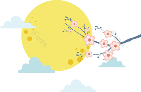 月亮 李子 传统 桃花 插图 传统节日  新年 秋夜