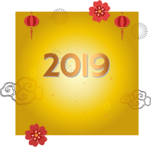 中国风 2019 春节 祥云 花朵 灯笼 装饰 猪年