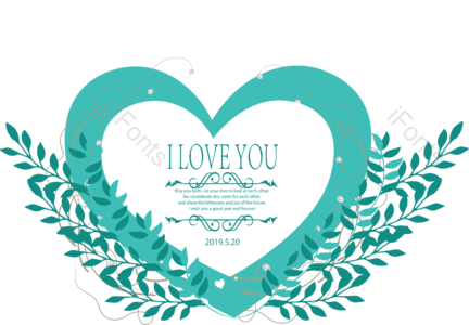 插画 婚礼 日本 花草边框 花草 绿叶 love 立体