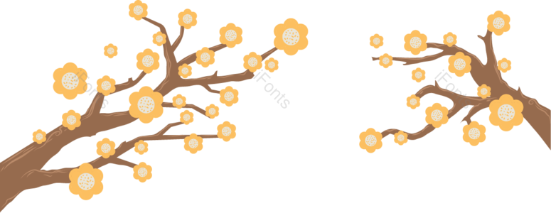 卡通 手绘 花枝 分子 黄色 棕色 白色 分支机构