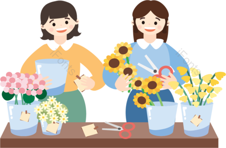 向量 层级 表 桌面 女学生 花 工具 剪刀