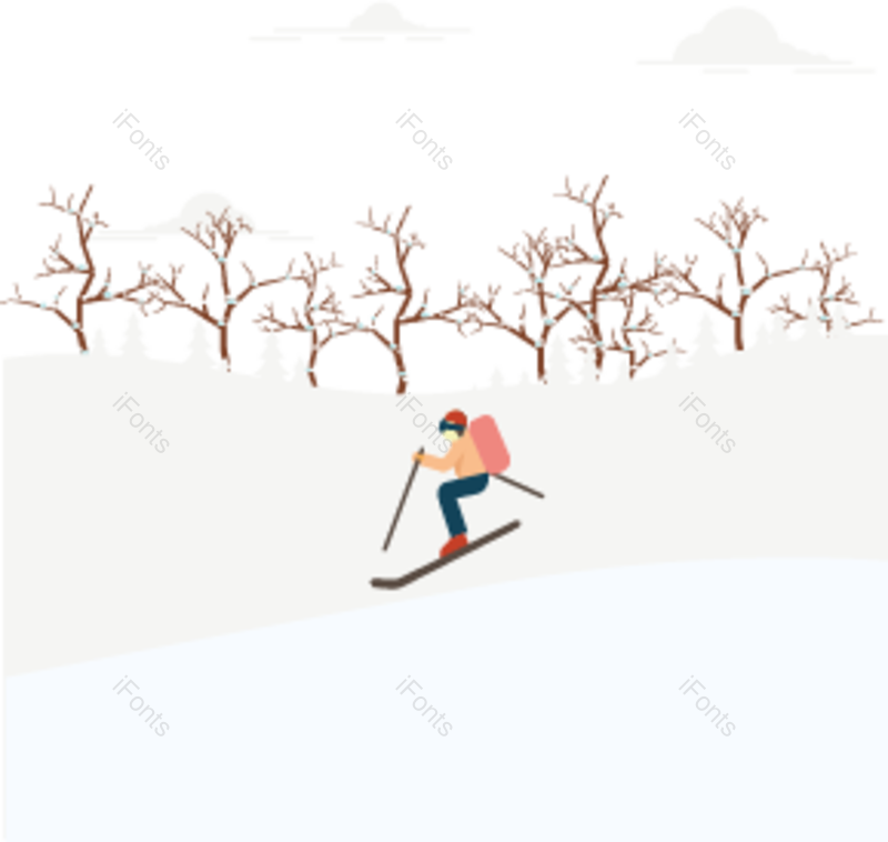 卡通图片,滑雪元素,白色PNG,灰色免抠素材