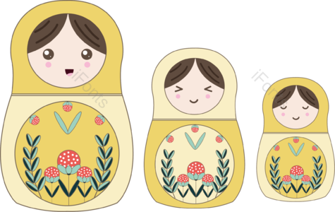 可爱女孩 俄罗斯套娃 矢量 黄色 可爱 俄罗斯 手绘 插画