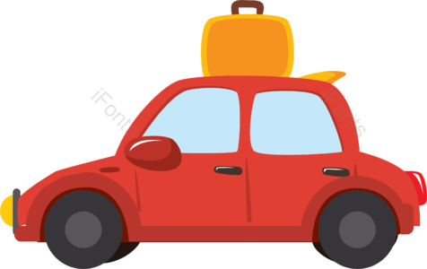 卡通汽车 卡通风格 旅游踏青 汽车 红色小汽车 行李 黄金周 黄金周旅行
