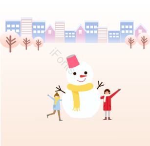 浅色 手绘 雪地 玩 堆雪人 数据 冬季 背景