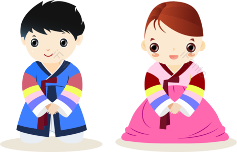 男孩 女孩 卡通人物 可爱的女孩 卡通女孩 韩服快乐卡通女孩 美丽 可爱