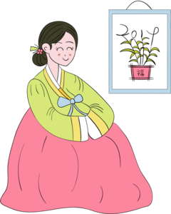 微笑 甜 画 动画片 手工绘制 朝鲜的 传统 连衣裙