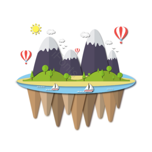 海岛 岛屿 热气球 游戏 冒险 插画 漂浮 风景