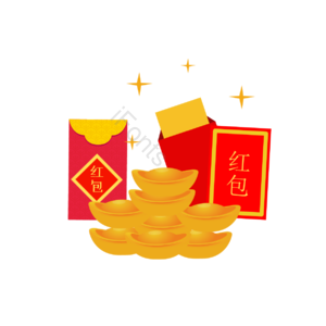 红包 利是 红包袋 金元宝 财宝 富贵 财物 元宝堆