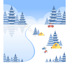 向量 冬季 冬季 雪景 松树 在户外 情侣 帐篷