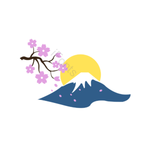 日本 日式 富士山 樱花 圆月 简约 创意 樱花季