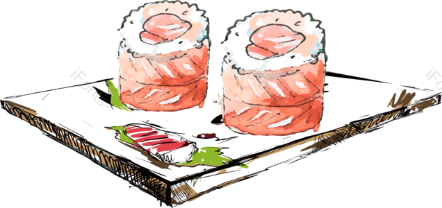 手绘风格 日本 寿司 日本美食 日本料理 手绘料理