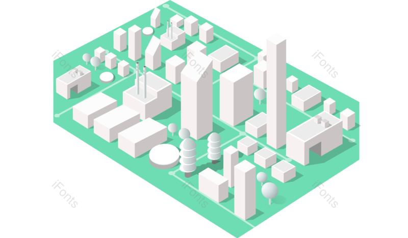 立体地图图片,城市地图元素,楼房PNG,免抠素材