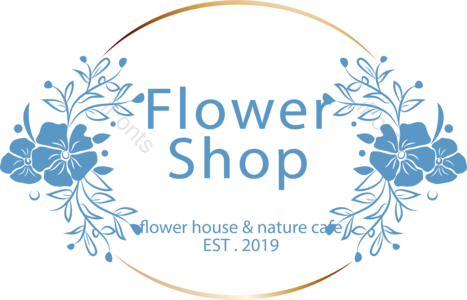 花店 简约 圆形金属边框 花朵 叶子 标志