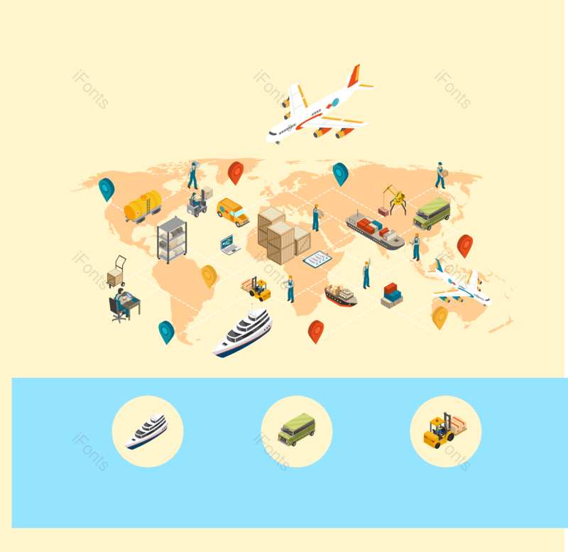 卡车图片,地图矢量元素,工人PNG,飞机免抠素材