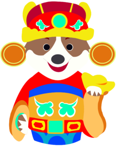 卡通 动物 财神爷 元宝 春节 新年 插画