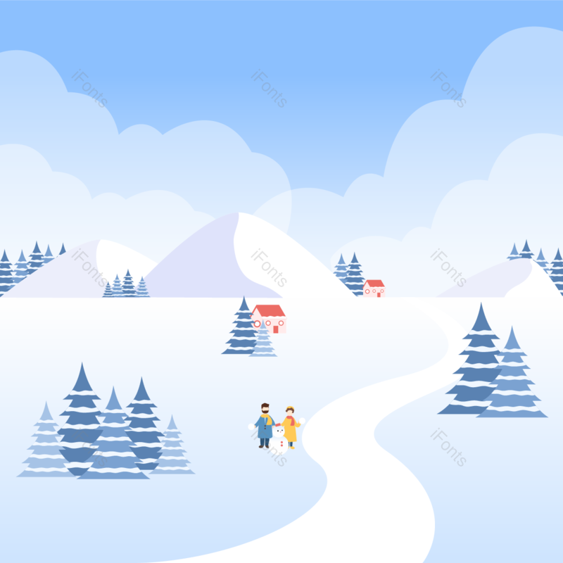 雪山图片,雪景元素,松树PNG,雪人免抠素材