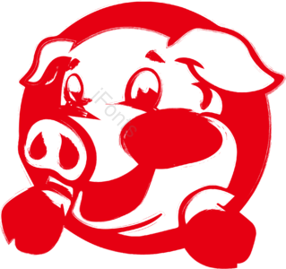 红色 日式 插画 日本 印章 小猪 野猪 猪