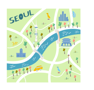 观光地 绿色 向量 激动 n 旅行 地图 卡通