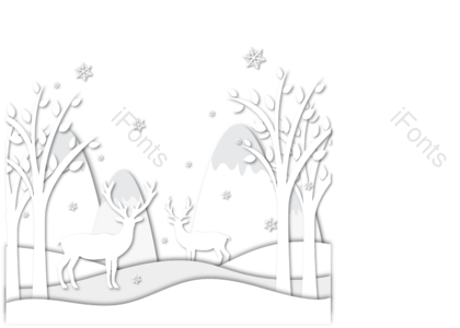 麋鹿 森林 雪花 剪纸风格 树 雪山 白色 立体