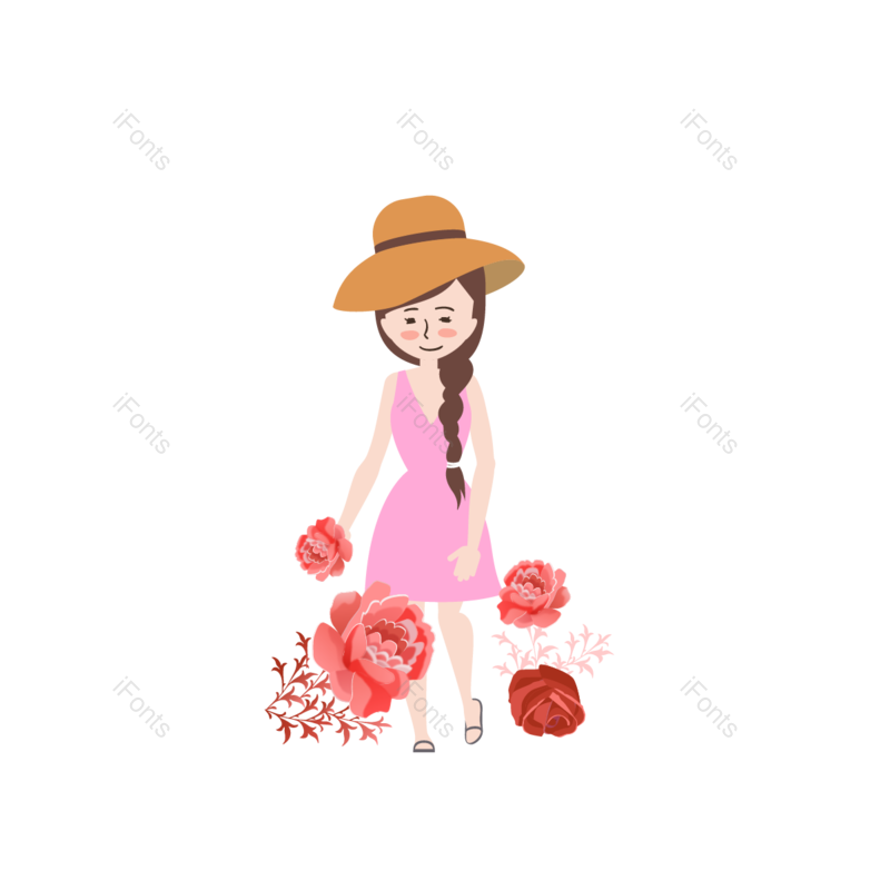 卡通图片,女人元素,玫瑰花PNG,简约免抠素材