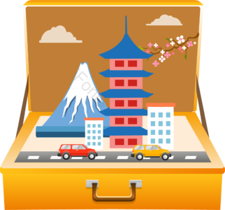 创意旅行箱 旅游 日本旅游 黄金周 富士山 汽车 行李箱 旅行