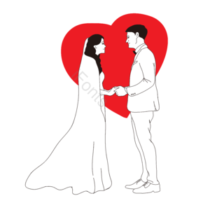 新郎 新娘 结婚 婚礼 甜蜜 爱情 心形 手绘