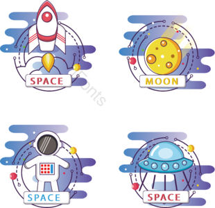 火箭 宇航员 月球 宇宙飞船 太空 矢量 星空 可爱