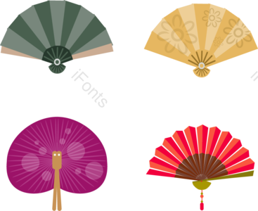 日本 扇子 传统 图案 日式 组合 和扇 矢量