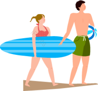 冲浪 夏季 夏令 丫头 情侣 海边 男孩 女孩矢量