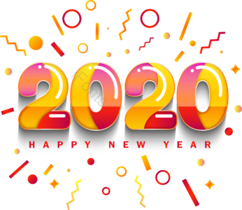 孟菲斯 几何 2020年 新年 庆祝 彩带 字体 数