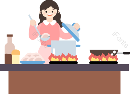 向量 层级 生活 现场 煮沸吃 烹饪 女学生 餐饮