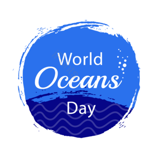 世界海洋日 水滴 蓝色 海洋 波纹 印章 卡通