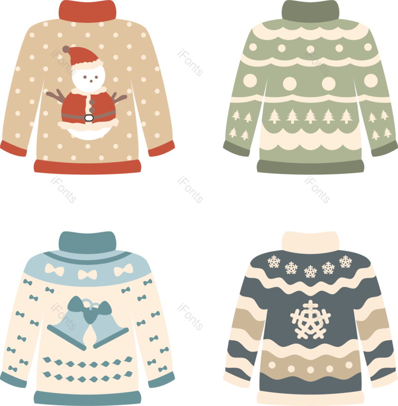 蝴蝶结图片,雪花元素,雪人PNG,几何图形免抠素材