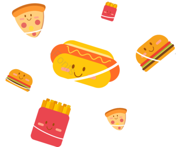 快餐 美食 创意 可爱 拟人 热狗 披萨 薯条