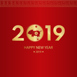 2019 红色 背景 金色 小猪 元素 新年快乐 