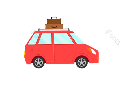 红色汽车 卡通风格 旅游 旅行 汽车 黄金周 旅游日