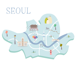 观光地 向量 首尔 n 旅行 地图 卡通 蓝色