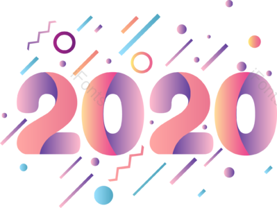 孟菲斯 2020 渐变 几何 紫色 新年 字体 商务