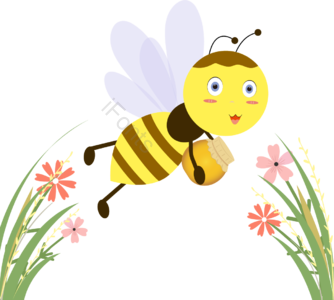 蜜蜂 采蜜 花 黄色 扁平 插画 元素 蜂蜜