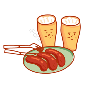 啤酒 德国 美食 碰杯 酒杯 香肠 火腿肠 拟人