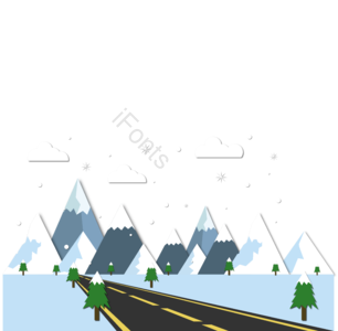 冬天 雪山 雪花 白云 松树 白色 公路 旅游