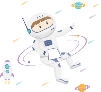 星球 宇航员 火箭 登陆 星星 蓝色 紫色 扁平风