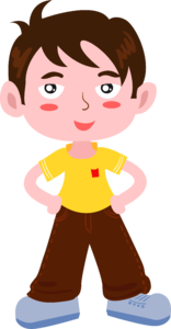 扁平 学生 男学生 双手叉腰的男学生 穿短袖的男学生 黄色 棕色 卡通人物