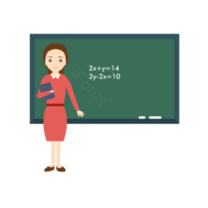 女教师 讲台 授课 黑板 简约 可爱 数学 方程