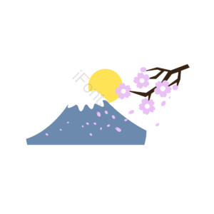 创意 圆月 富士山 日式 日本 樱花 简约 樱花季