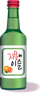 绿色 红色 盖 瓶子 透明 美味的。卡通 手绘 朝鲜的