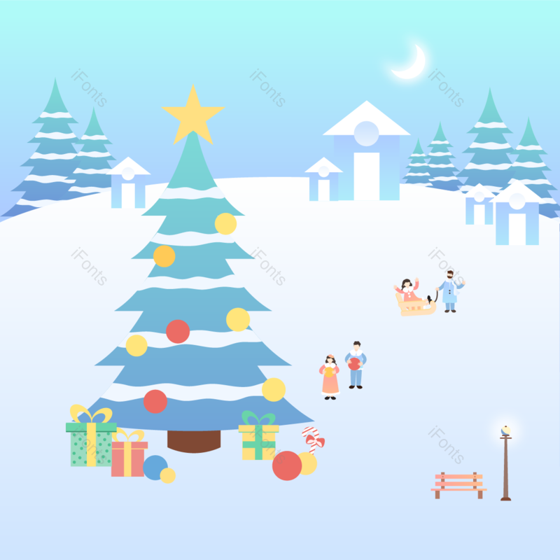 路灯图片,雪景元素,彩球PNG,椅子免抠素材