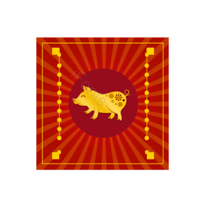 金色边框 小猪 剪纸 猪年 春节 新年