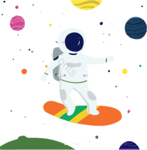 卡通 宇航员 星球 滑板 探险 航空 宇宙 插画